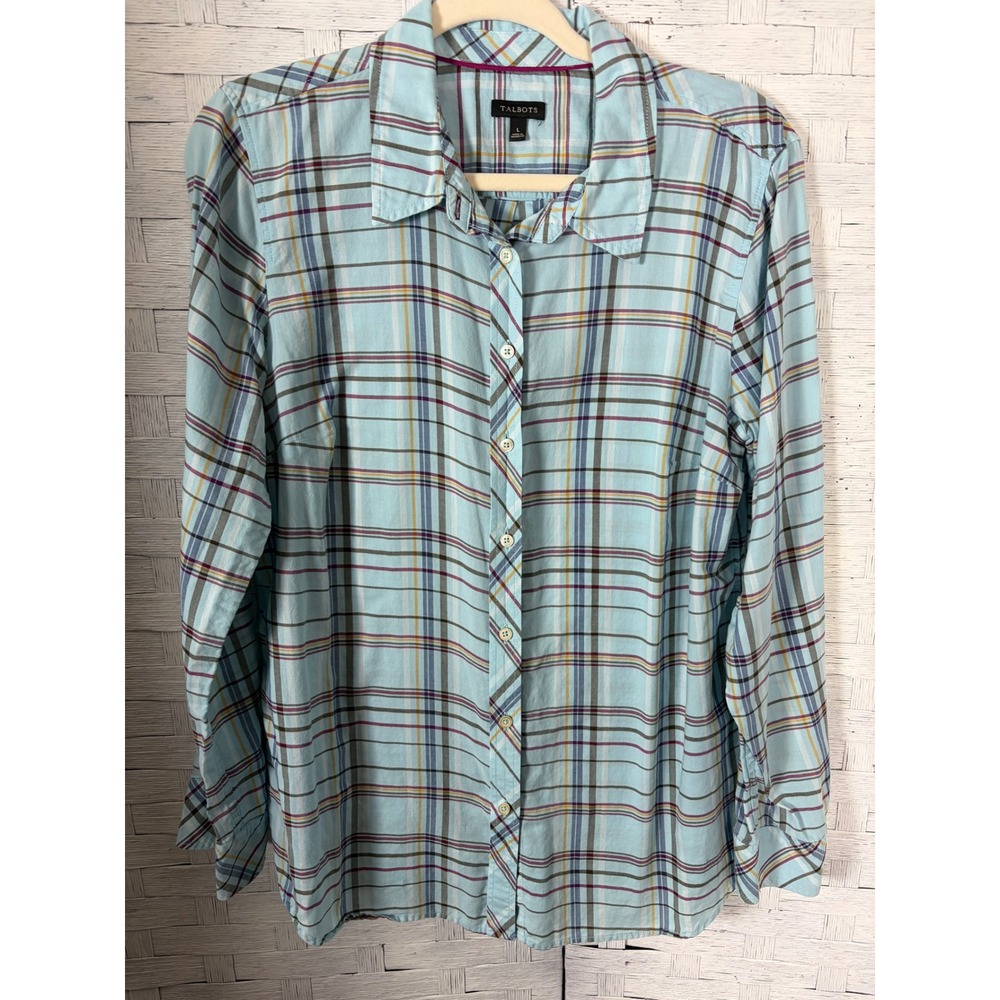 Talbots‎ Womens Blouse Plaid Long Sleeve Button Down Shirt Collared Top